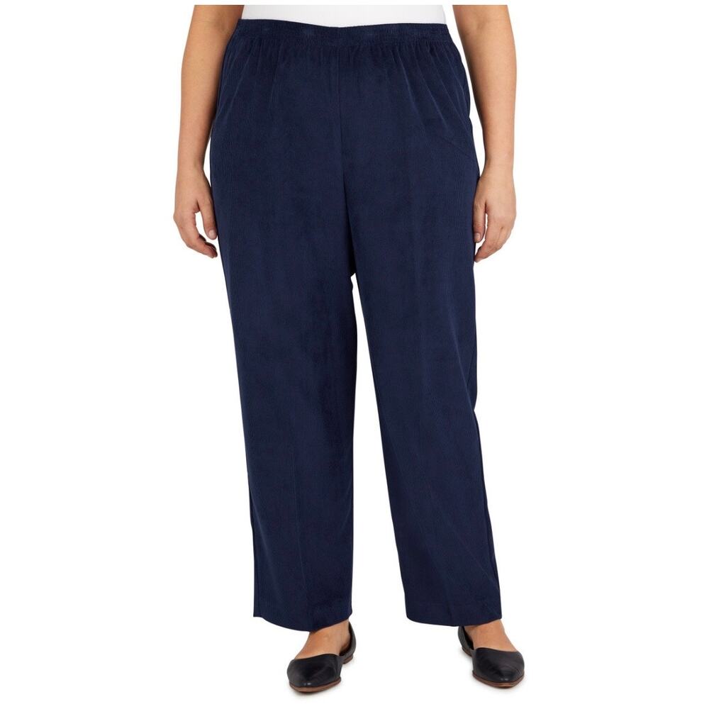 Alfred Dunner Women's Classic Corduroy Elastic Waist Navy Size 14